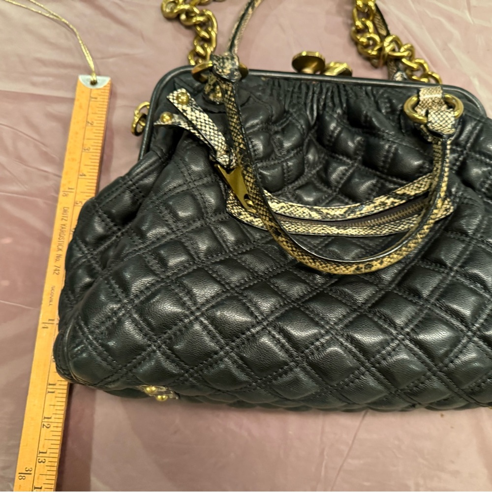 Marc Jacobs Black Leather Quilted Large Stam bag w/ Snakeskin MSRP$1,495 dustbag - Picture 11 of 13